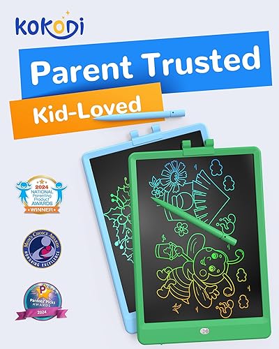 Vista 34 de KOKODI Tableta de escritura LCD, regalos para niños y niñas de 3 años, tableta de dibujo colorida de 10 pulgadas, almohadillas de dibujo Azul