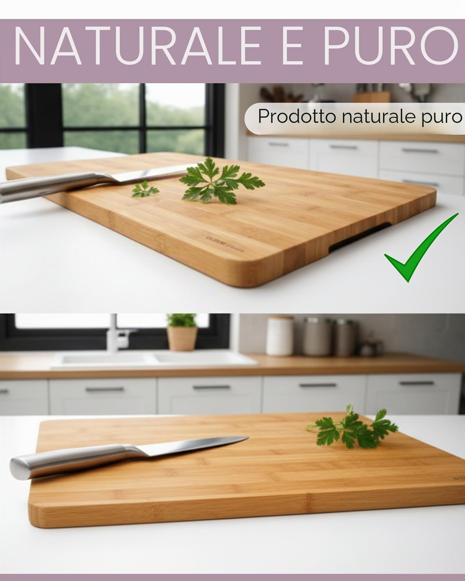 Tagliere in bambù | XXL – senza vernice o vernice | 60 x 40 x 3 cm | grande e naturale | reversibile | tavola in legno massello | durevole e delicato sui coltelli – antibatterico senza