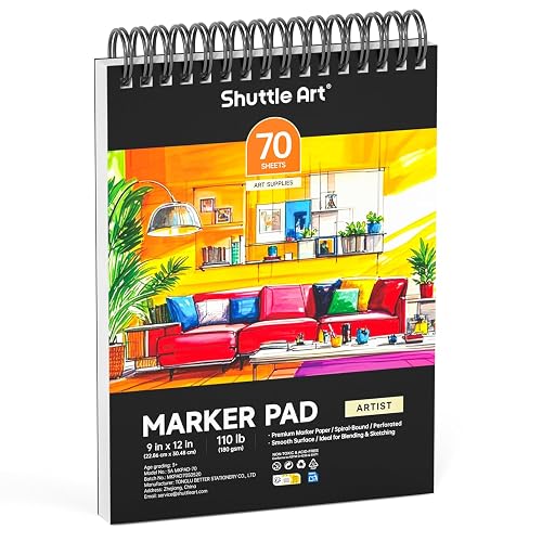 Shuttle Art Marker Pad, 12”x9” Portable Sketchbook, 70 Sheets Marker