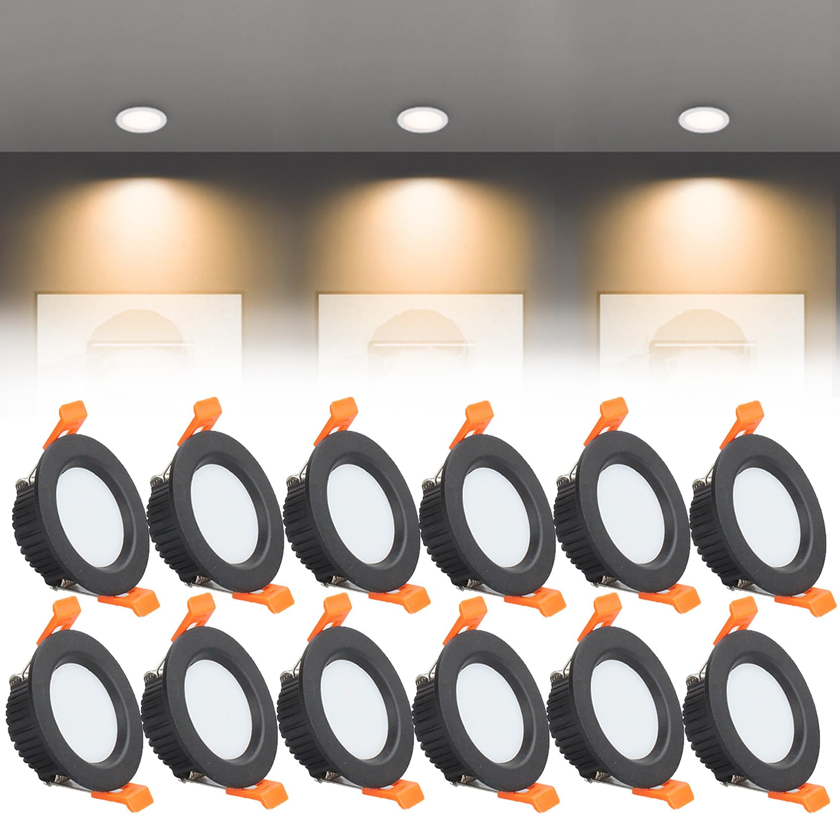 Syibelters 3W LED Recessed Ceiling Lights 68mm, Warm White 3000K 3W 240LM, Cut Φ50-55mm, AC110-240V Ultra Slim Downlights, LED Panel Light for Living Room Hallway, 12 Pack