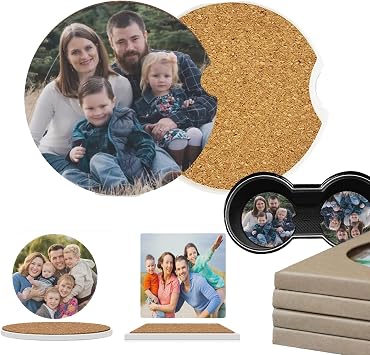 Custom Car Coasters Personalized Car Coasters for Cup Holder Add Your Image Text Logo Absorbent Ceramics Coasters with Cork Base for Car-Car Coasters-1pcs