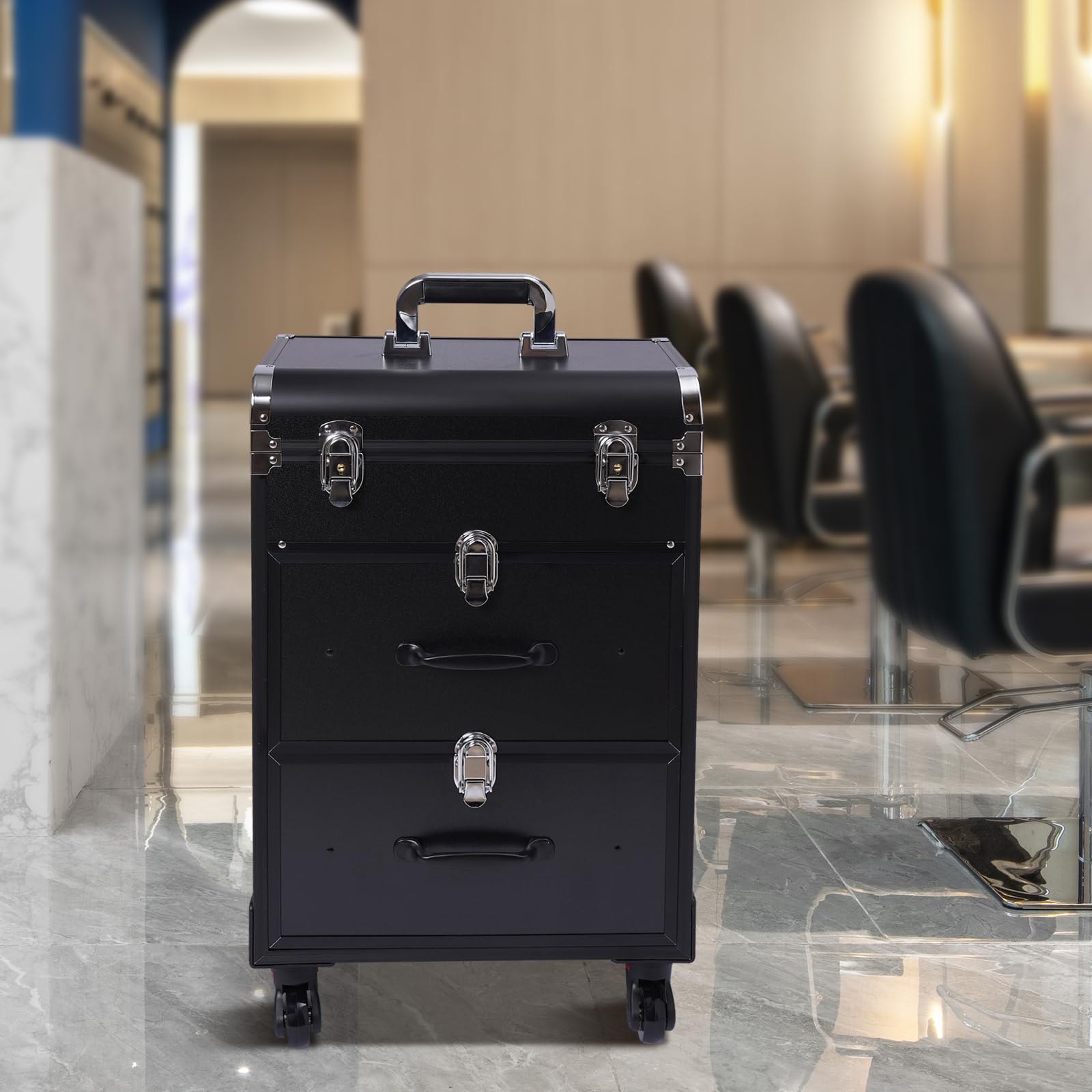 Beautycase Beauty Case - Valigetta cosmetica da donna, con 3 cassetti, portata 50 kg, ruote universali, bianco