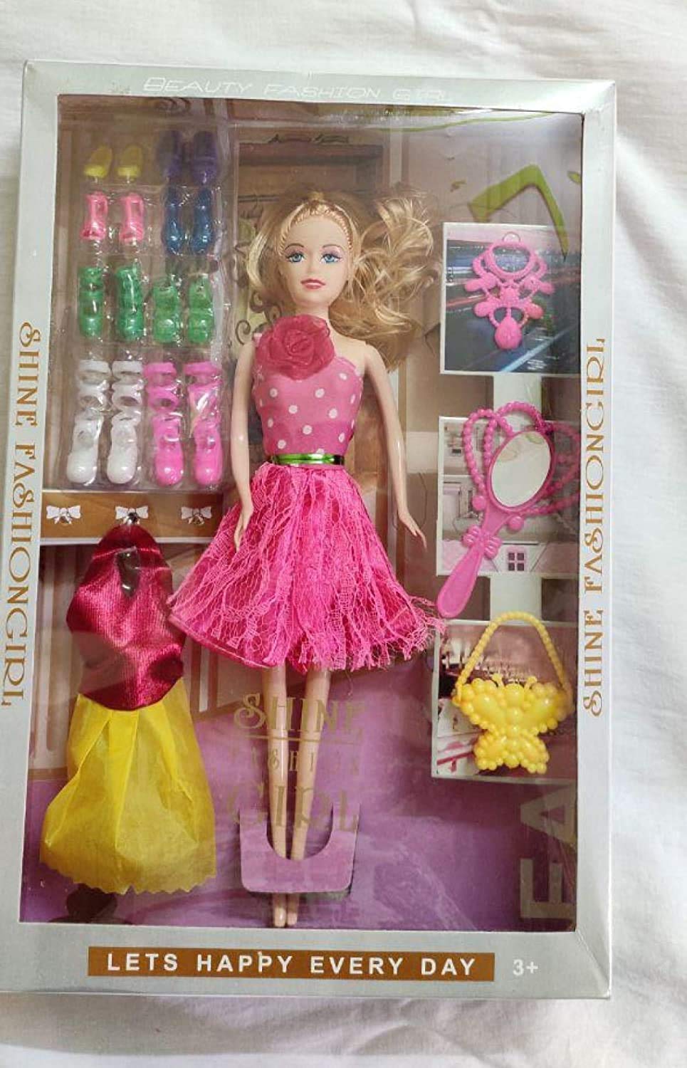 doll set for girls with beautiful dresses & fashion accessories doll set for little princess / girls kids / baby ( design and colour may very )-Pink 2