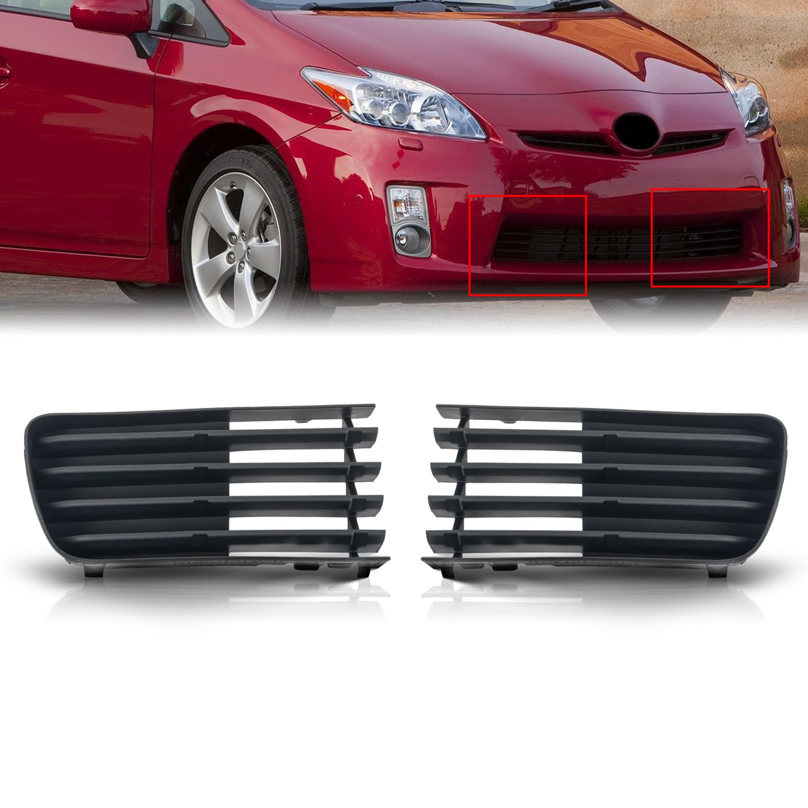 KARPAL Fog Light Lamp Cover Lower Outer Grille Compatible with 2004-2009 Toyota Prius, Replacement 5311247020 + 5311347020 | TO1039119 + TO1038119