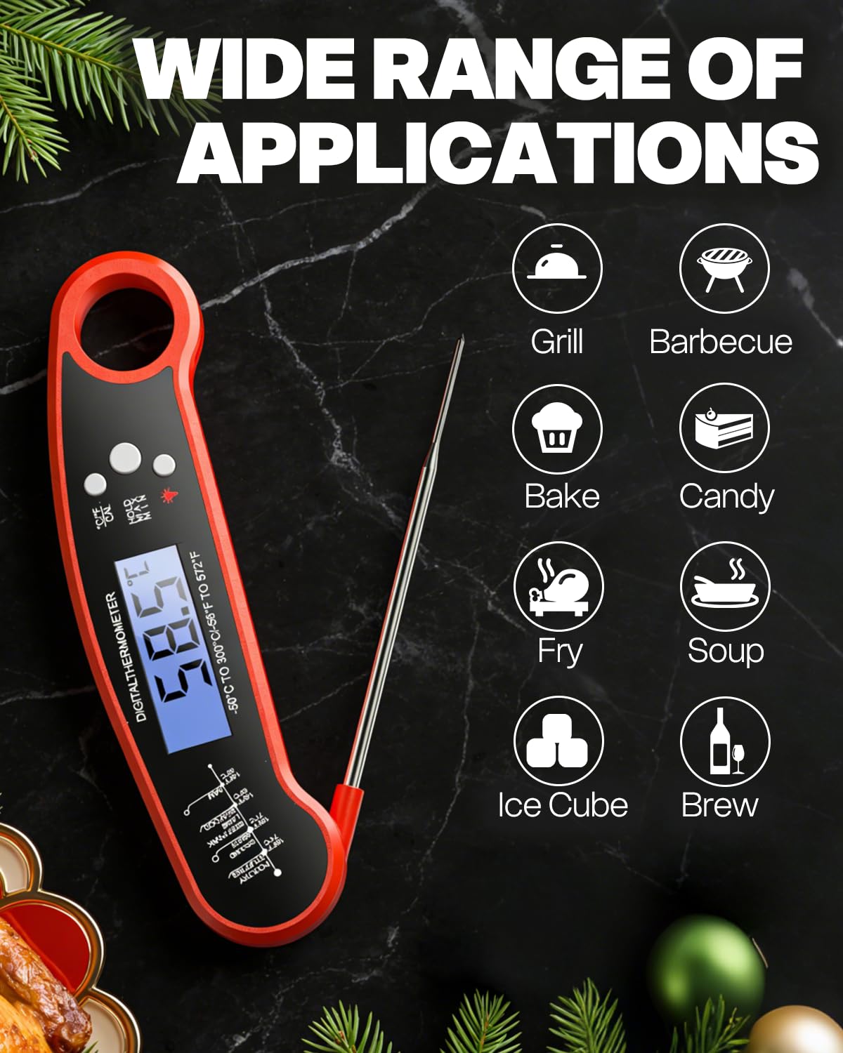 BESROY Meat Thermometer Digital,Instant Read Meat Thermoteter Probe for Cooking,Foldable Food Thermometer for Kitchen,BBQ, Candy,Mike,Water,Temperature Probe with Water Proof,Kitchen Essentials — view 6