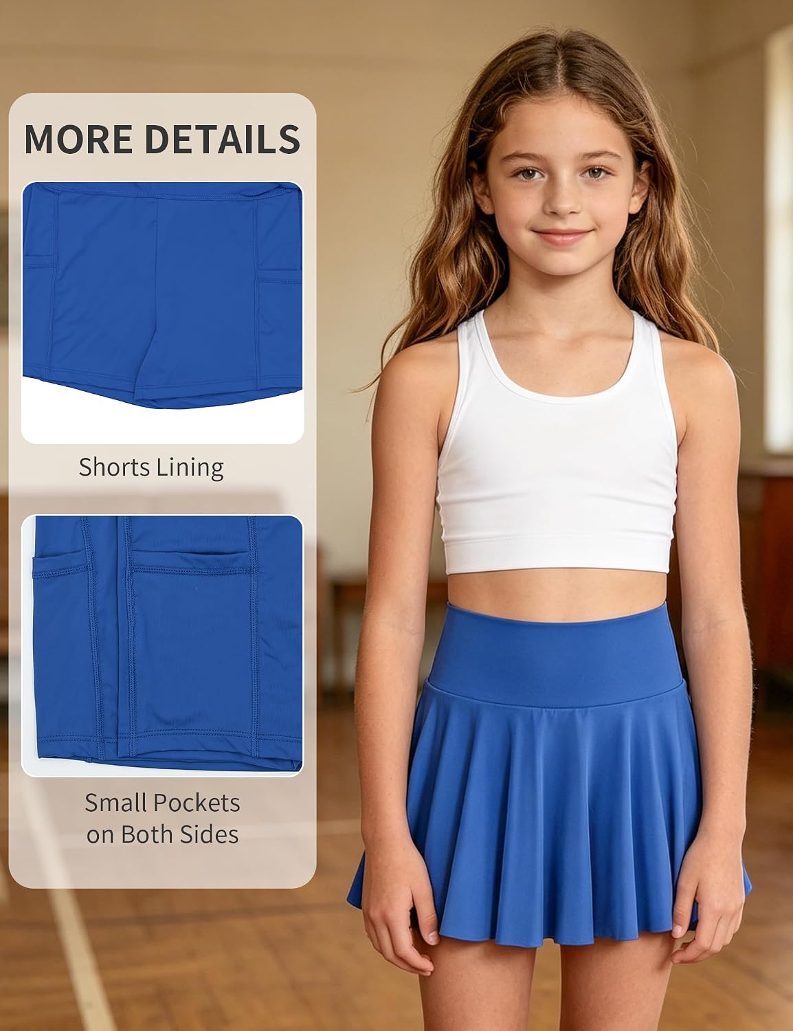 Girls Tennis Skirts Pleated Athletic Skirt for Kids 7-14 Years