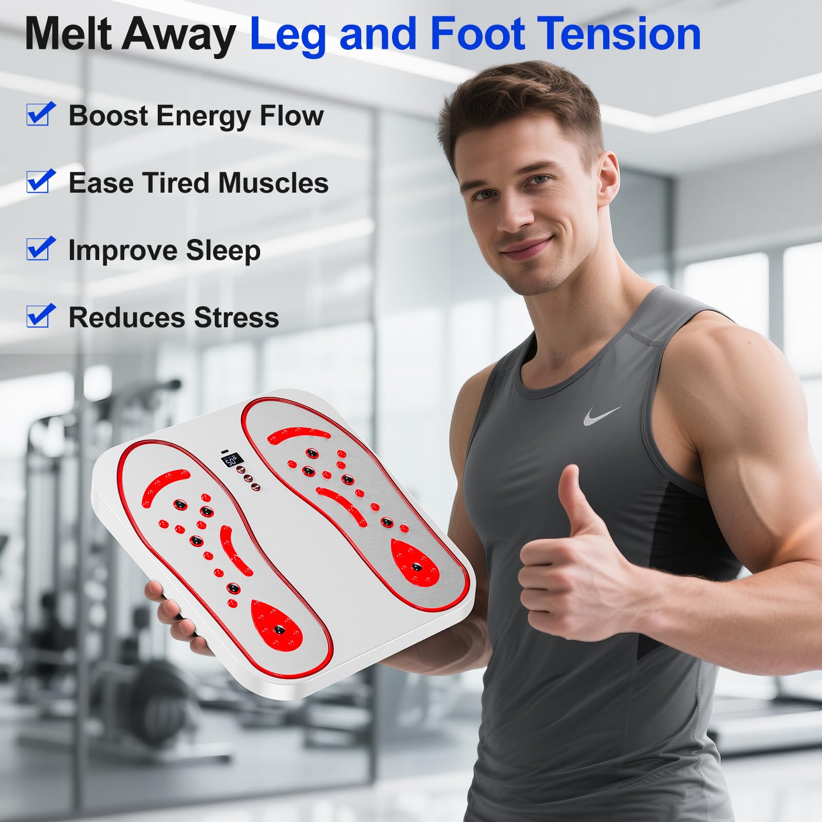 Massaggiatore per Piedi, EMS Massaggio Piedi, Massaggiatore Plantare con Riscaldamento e Magneti 8 Modalità e 20 Intensità, Massaggia Elettrico per Muscolare