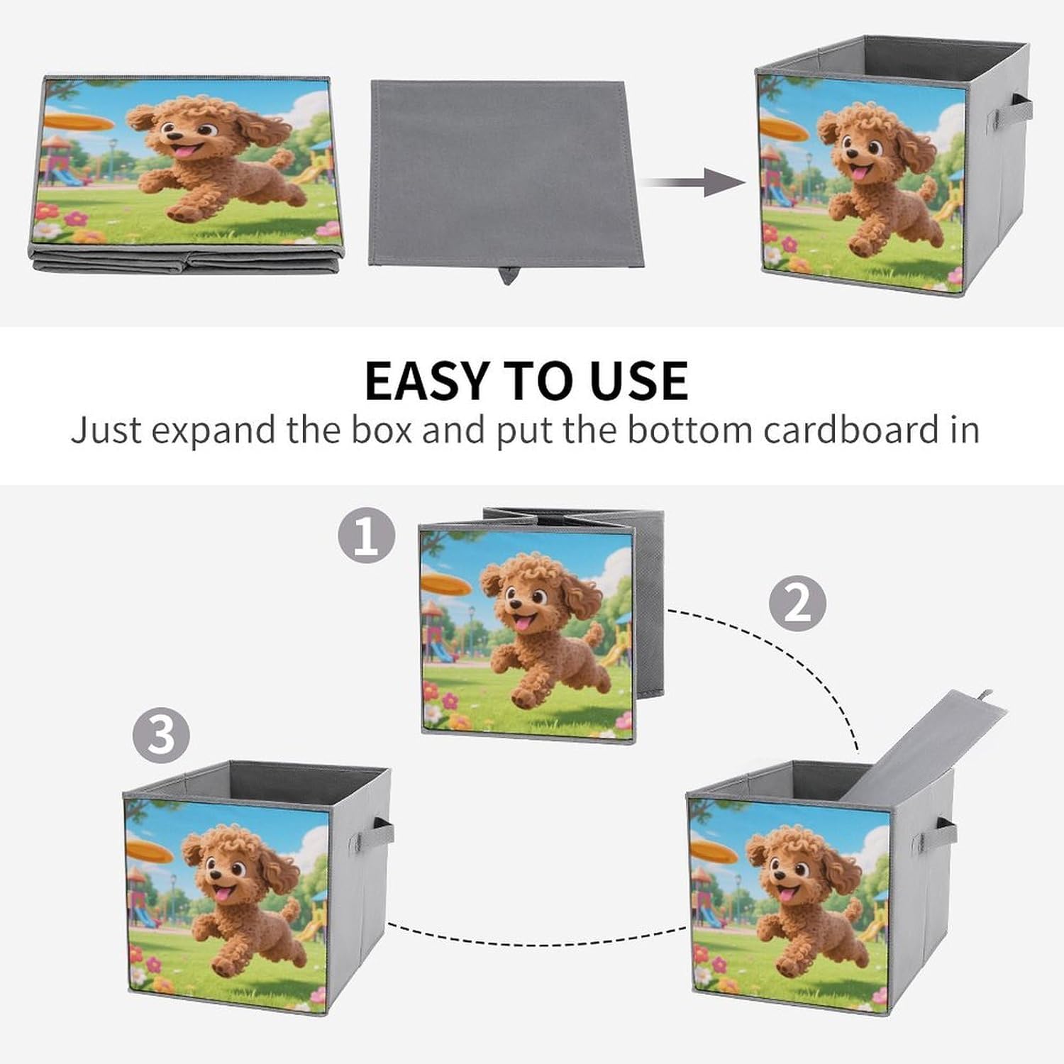 2-piece Oxford Cloth Storage Box A Puppy Playing with A Frisbee Printed Storage Box for Clothes/shoes Multi-purpose Wardrobe And Cabinet Storage