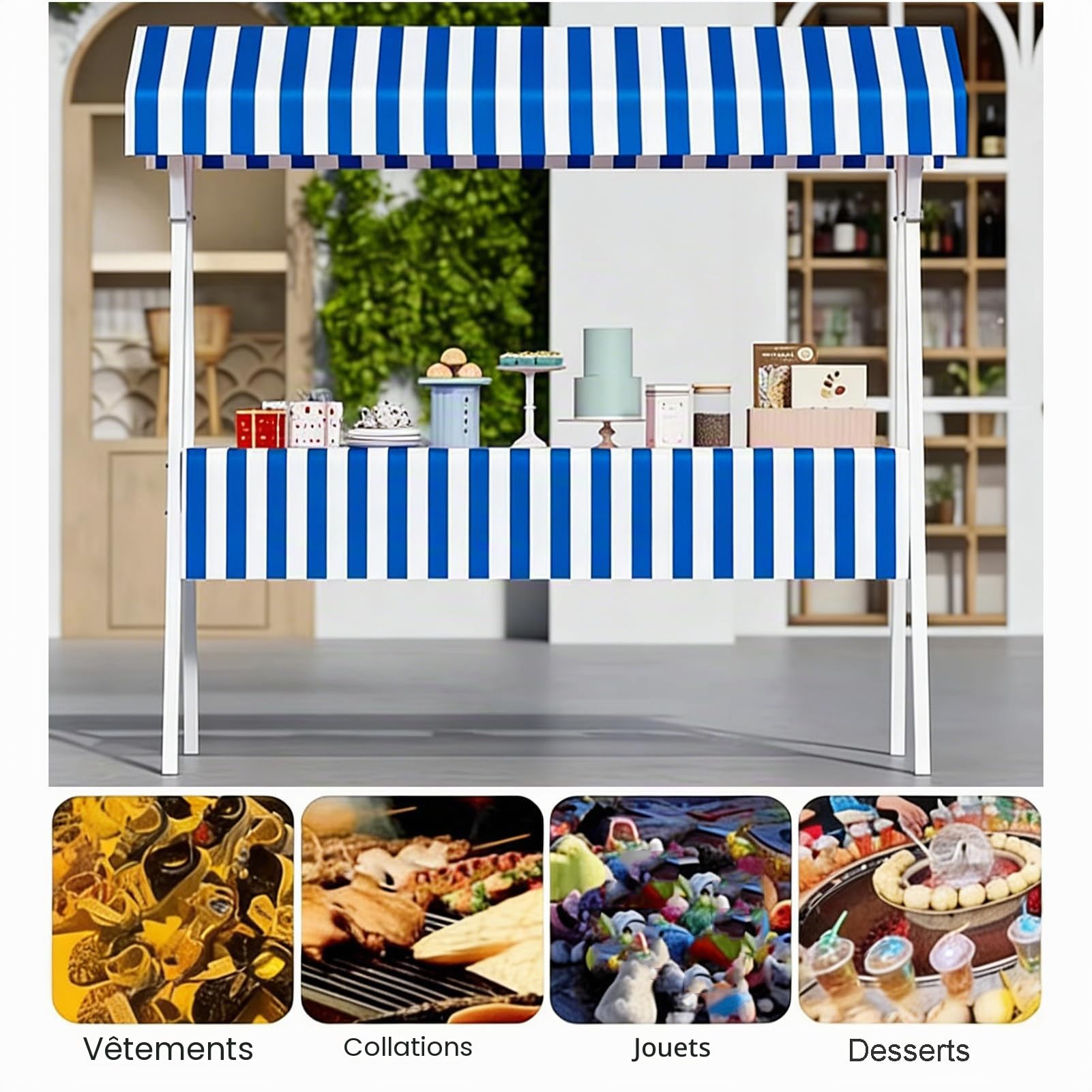 Table Pliante Avec Auvent, Portable éTabli Pliant Pour Stands De Marché, Table à BièRe D'ExtéRieur, Mange Debout Pliant Pour Kiosques De Vente Au DéTail, éVéNements, Festivals, MarchéS Fermiers