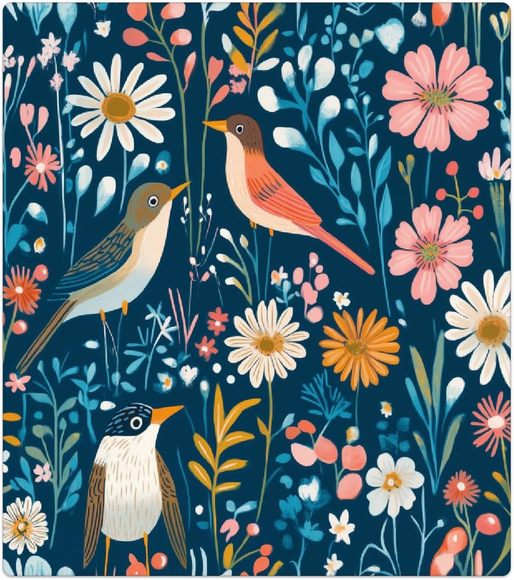 Dishwasher Magnet Cover Flowers and Bird Blue Refrigerator Magnetic Sticker Covers,Dish Washer Door Front Fridge Panel Decal for Kitchen Decor,23x26IN