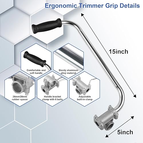 Miniatura 2 de Mango de recortadora de cuerdas, mango ergonómico para recortar, extensión de mango con abrazadera de soporte, mango de desbrozadora, agarre para