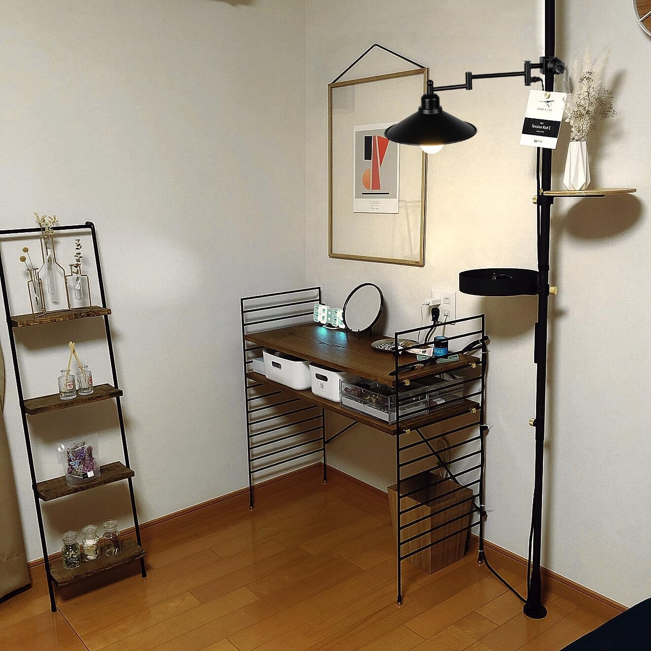 Schreibtischlampe mit Kabelschalter, Schwenkbar, Klemmlampe mit Schwenkarm und E27 Fassung für Bett und Schreibtisch, Klemmleuchte aus Metall in Schwarz,A1-YGJZBBD04