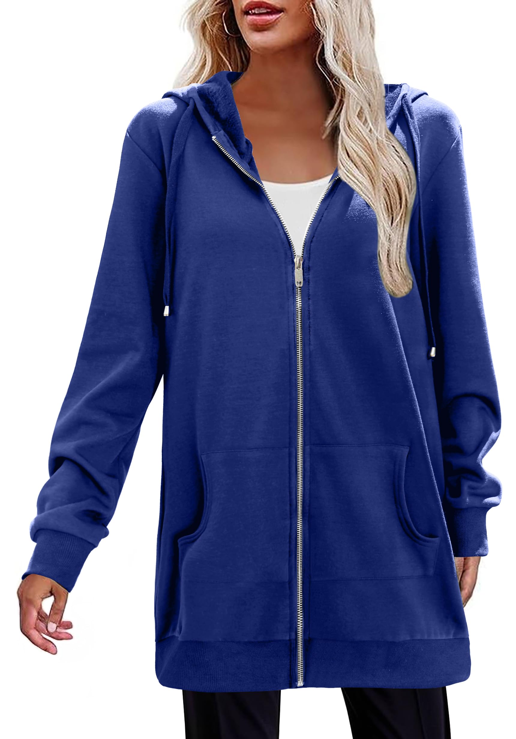 Zeagoo Felpe con cappuccio con zip per le donne a maniche lunghe felpe oversize casual leggere giacche in pile con tasche