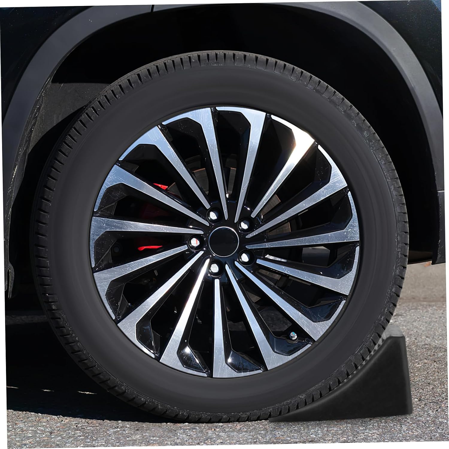 Heavy Duty Rubber Wheel Chock for Vehicles Durable Tire Chock with All Weather Traction Pad for Cars Motorcycles Trailers and Light Trucks Prevents Movement