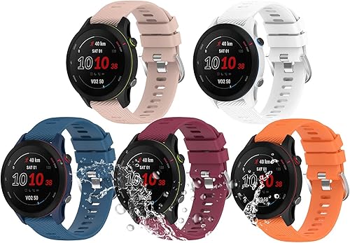 Vista 10 de Miimall Correa de silicona compatible con Garmin Forerunner 255 Blanco + gris + azul medianoche + negro + rojo