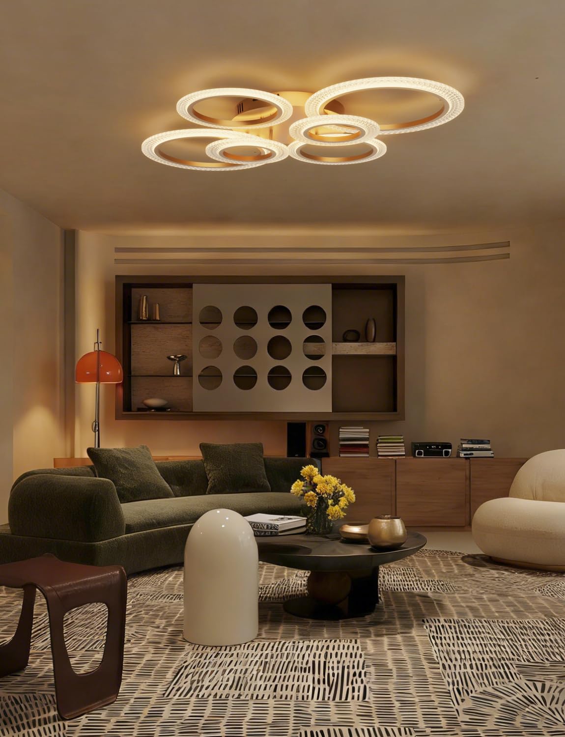 Smart LED Deckenleuchte Dimmbar 88cm, WiFi Deckenlampe, Alexa & Google Home Kompatibel, CCT 3000K-6500K Stufenlos Einstellbar mit Fernbedienung & App, Modernes Design für Wohnzimmer, Gold