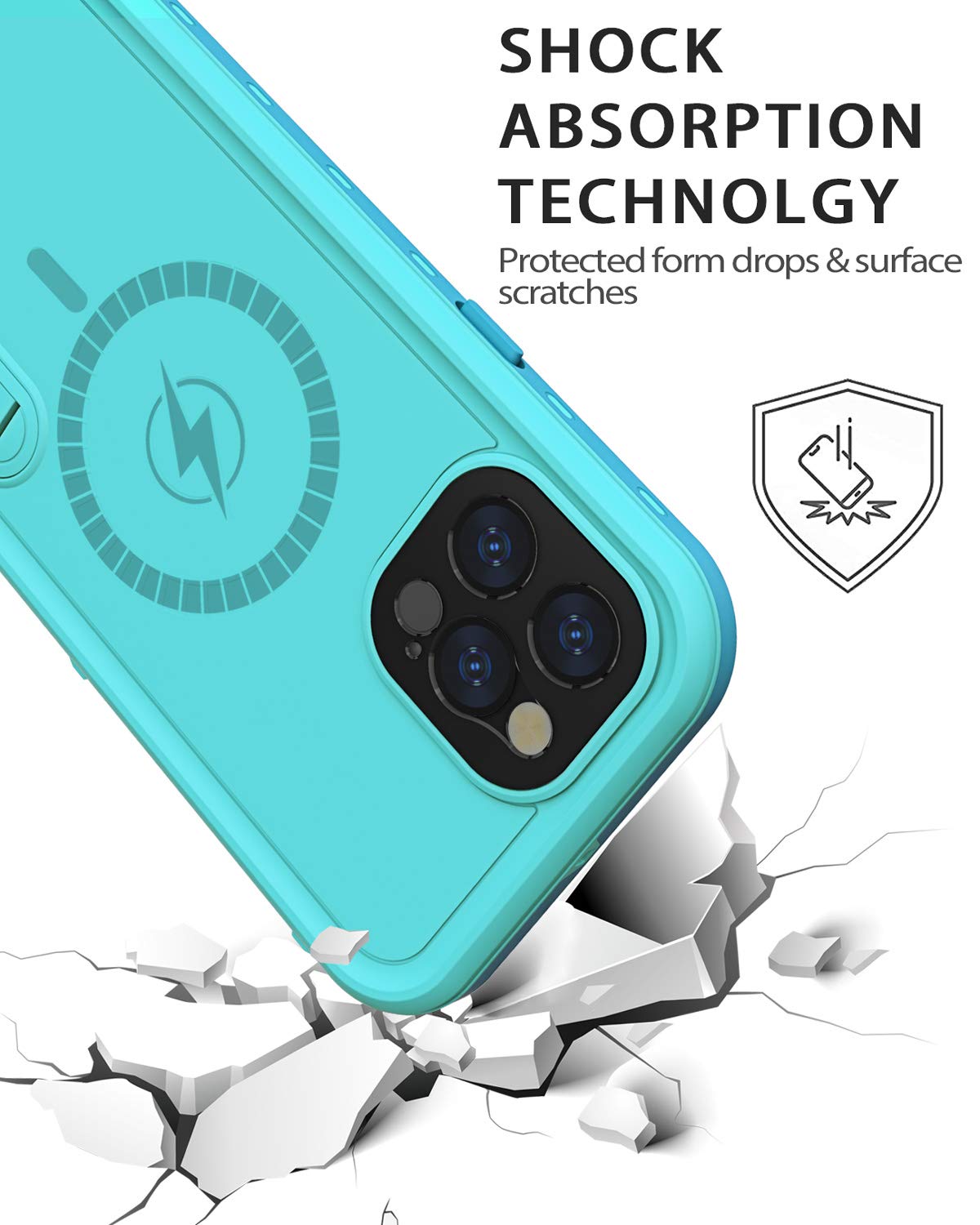Diverbox Diseño para iPhone 12 Pro Max Funda impermeable con soporte de soporte, duradera a prueba de golpes, con protector de pantalla integrado para iPhone 12 Pro Max de 6.7 pulgadas, solo azul