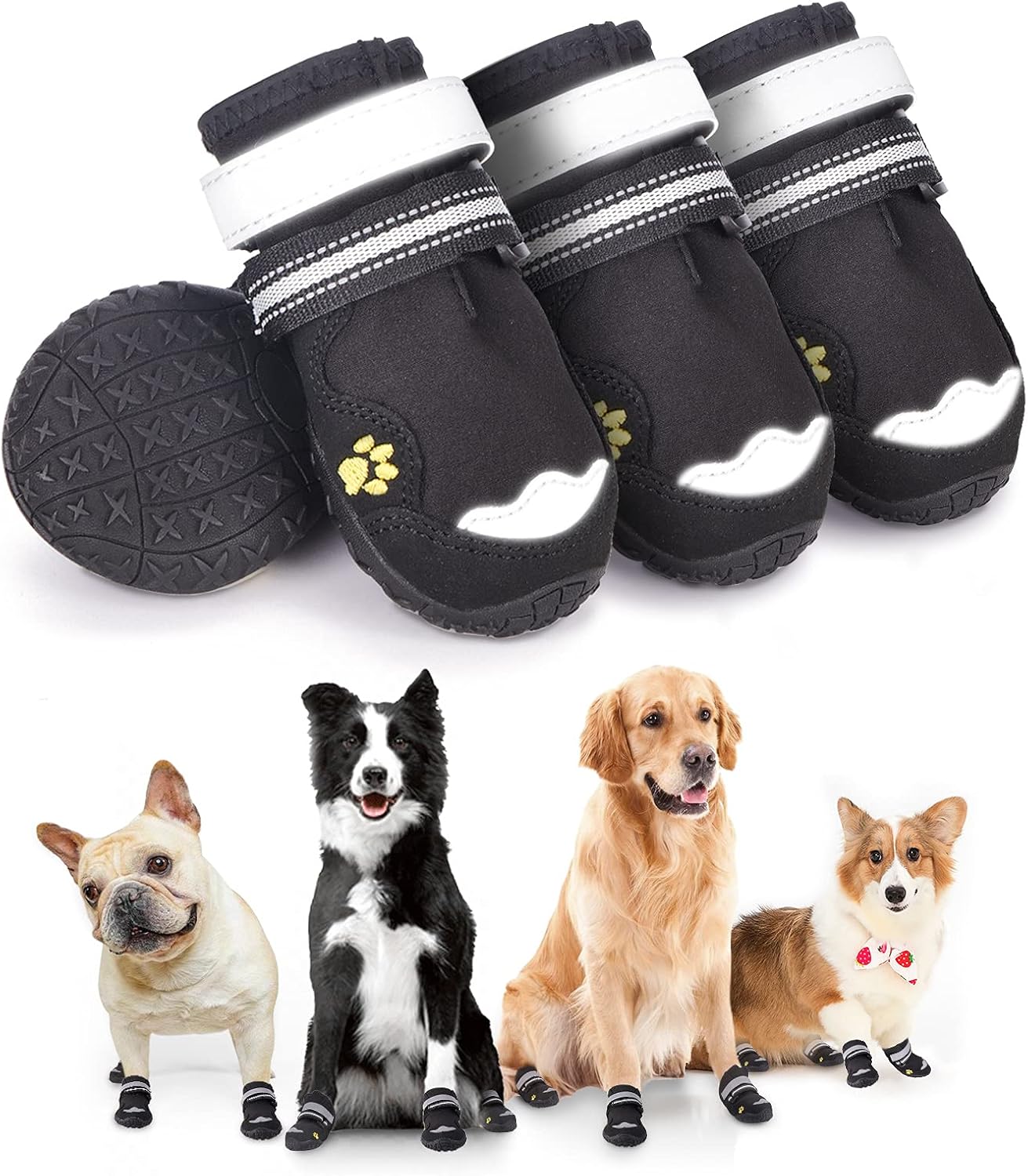 CBsana Dog Shoes for Large Dog Hot Pavement Dog Paw Protectors with Adjustable Reflective Straps Rugged Anti-Slip Sole, Dog Boots for…