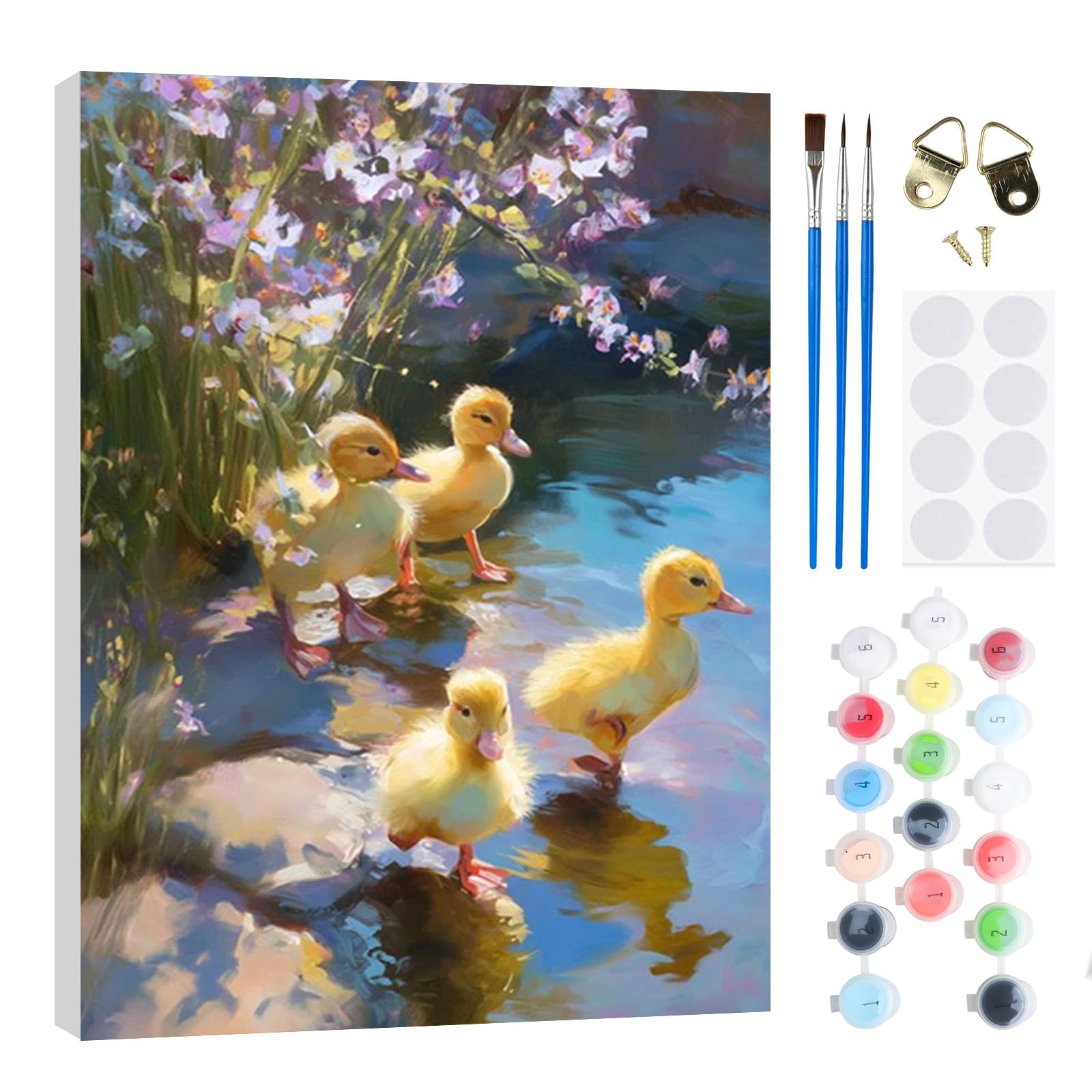 RICUVED DIY Duck Paint by Numbers for Adults -Animal Canvas Oil Painting Kits,Craft Art Painting with Wooden Frame Kit Acrylic Pigment Drawing Paintwork for Gift Home 20x30cm