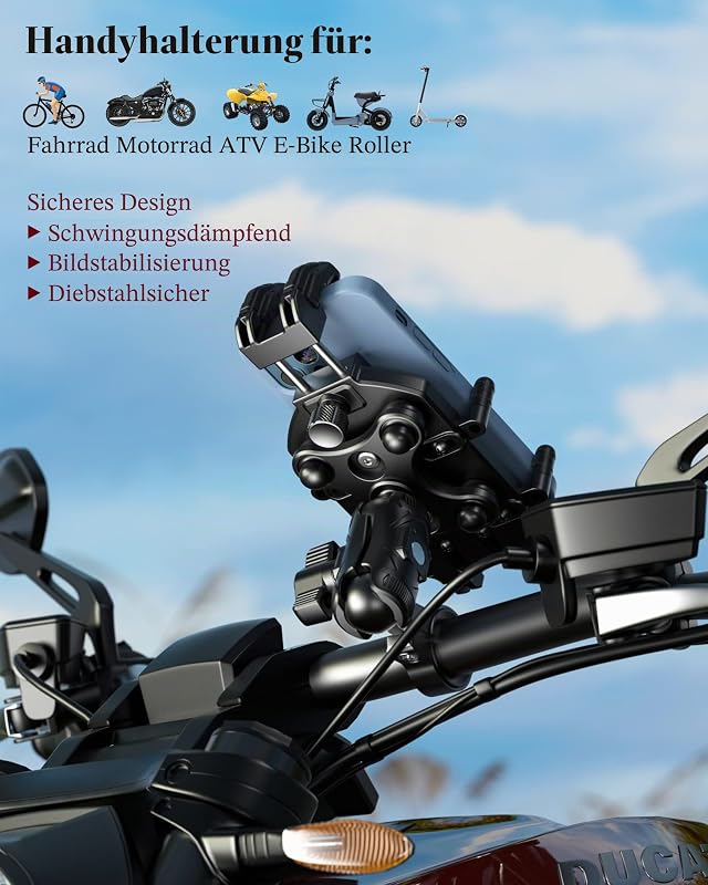 Suport telefon cu amortizor de vibrații BRCOVAN pentru motocicletă, bicicletă și scuter, suport de ghidon rotativ la 360 de grade cu sistem antifurt, pentru telefoane de 5.4-7.2 inchi