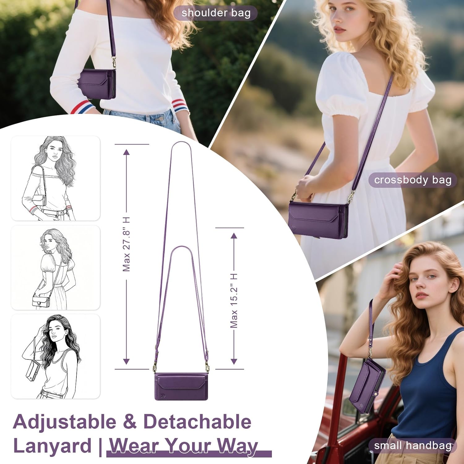 DJBull for Samsung Galaxy S25 Ultra Wallet Case with Card Holder, Shoulder and Wristlet Straps, Soft PU Leather, Magnetic Snap, Flip Phone Case for Women Men for Samsung S25 Ultra Purple