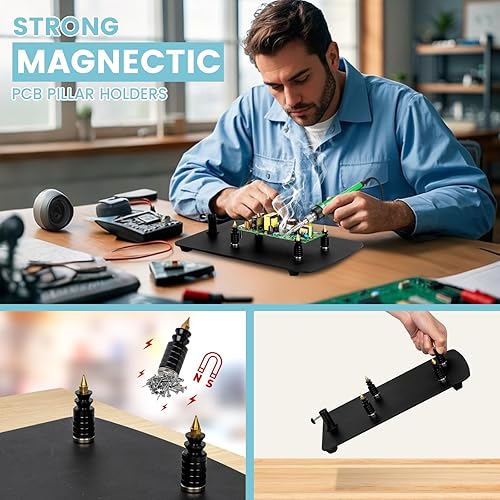 Miniatura 2 de Estación de soldadura Helping Hands, lupa 10X con luz y soporte, 4 pilares magnéticos de PCB, lámpara de lupa de atenuación continua de color