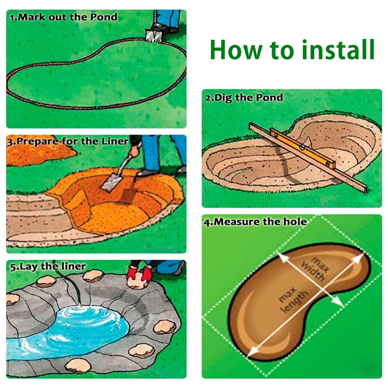 Liner para estanque de jardín Revestimiento for estanque de peces de 3x3 metros, tela impermeable for jardines, piscinas, membrana negra, fuentes de arroyos flexibles, revestimiento reforzado for pisc
