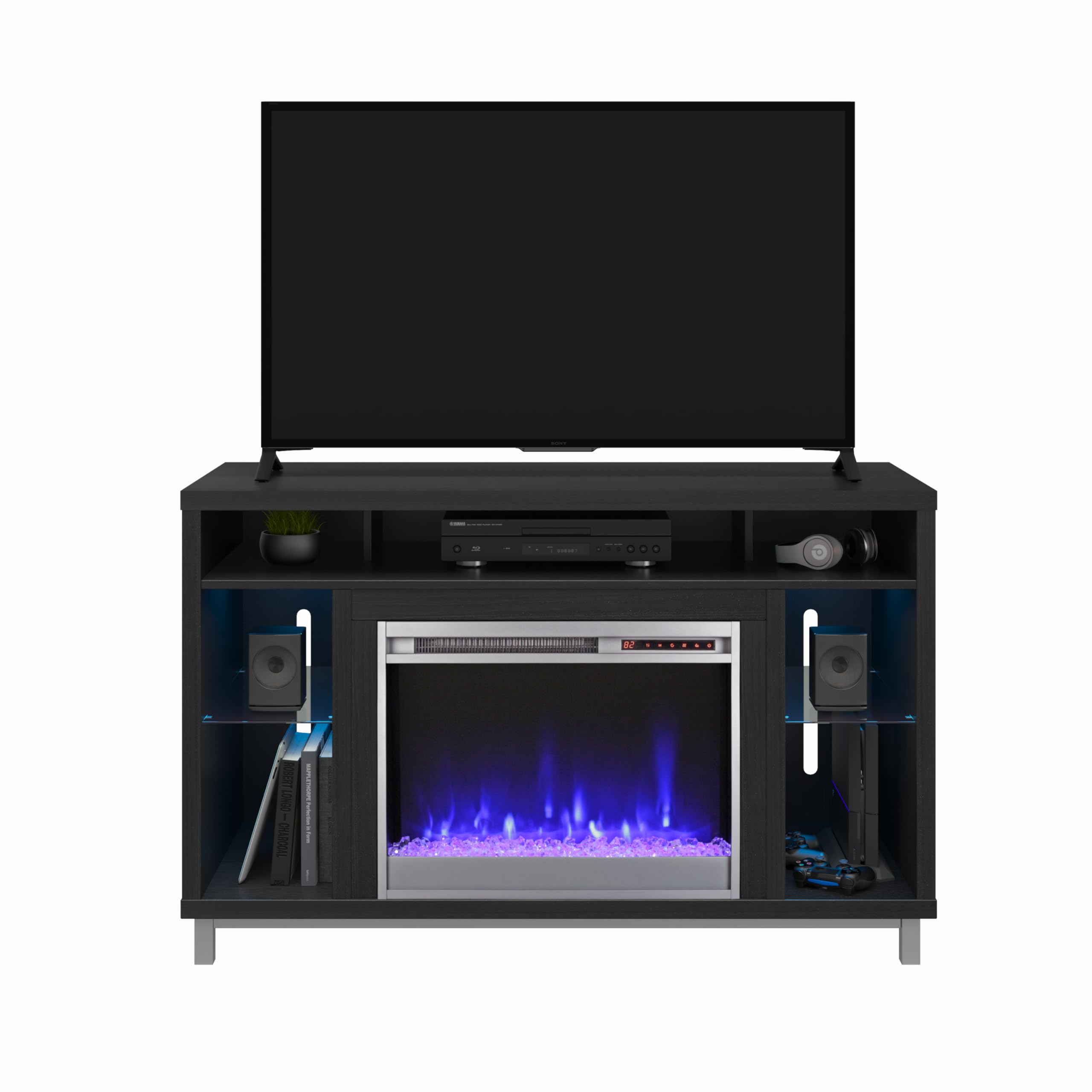 Ameriwood HomeLumina Fireplace TV Stand for TVs up to 48", Black Oak