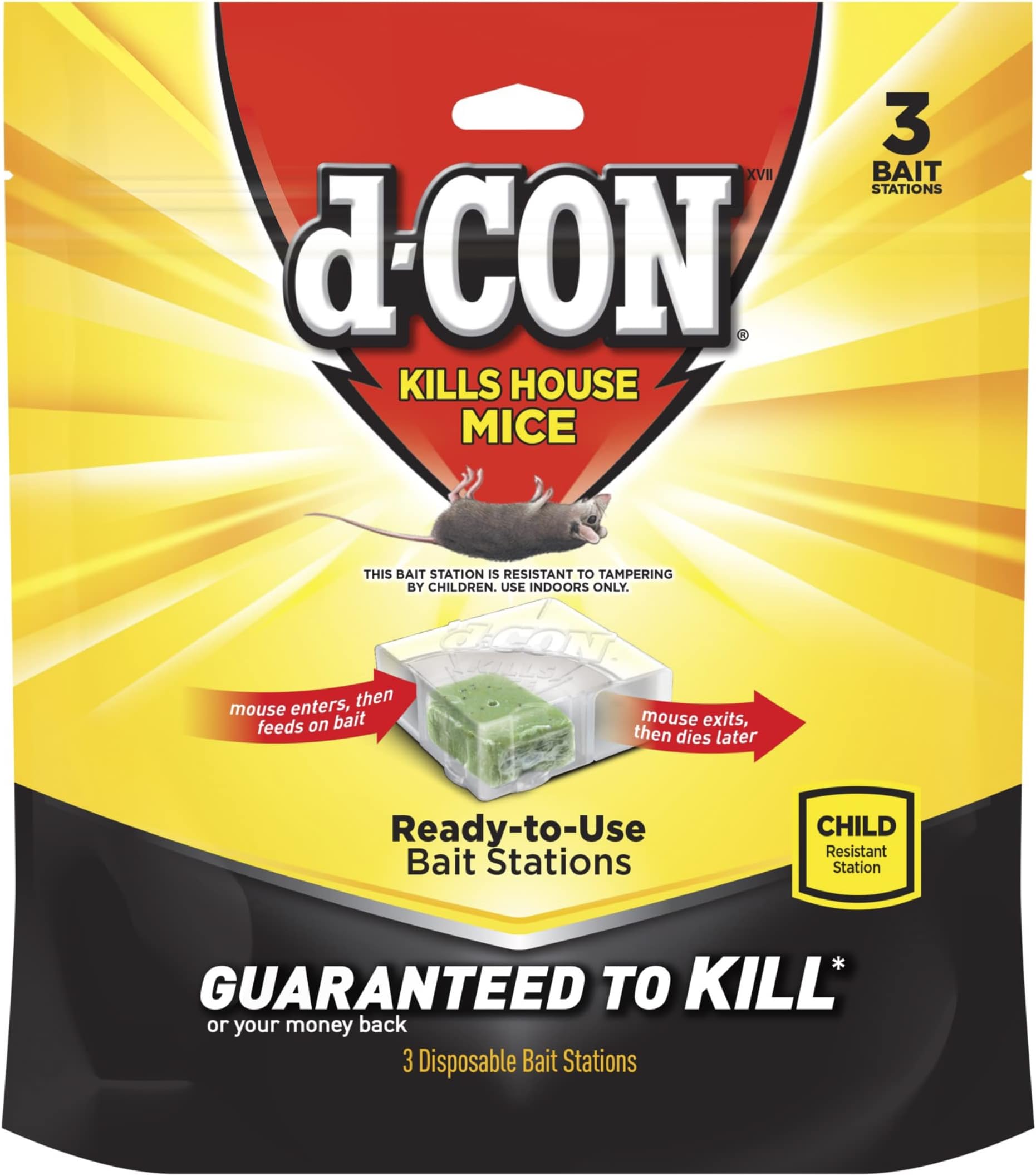 Disposable Corner Fit Mouse Bait Station, 0.5 Oz (Pack of 3)