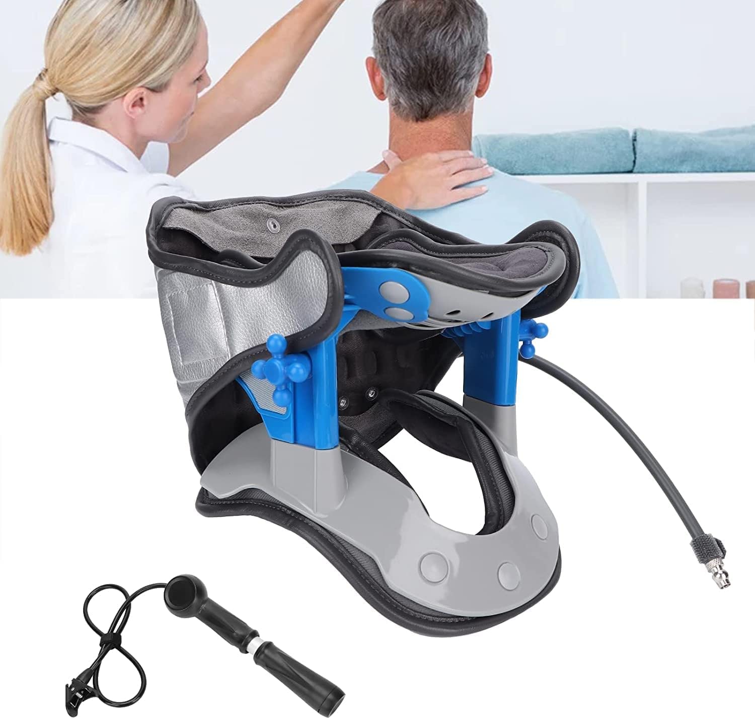 Supporto per Il Collo per Il Dolore al Collo Dispositivo di trazione cervicale, barella Gonfiabile per trazione cervicale Dispositivo di correzione dello Stretching Regolabile per