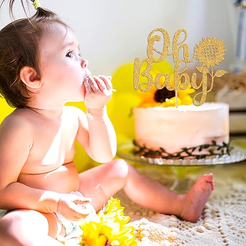 Miniatura 4 de Decoración de pastel con purpurina dorada "She is Wild FlowerWelcome BabySweet Baby", decoración de fiesta de baby shower con temática de girasol