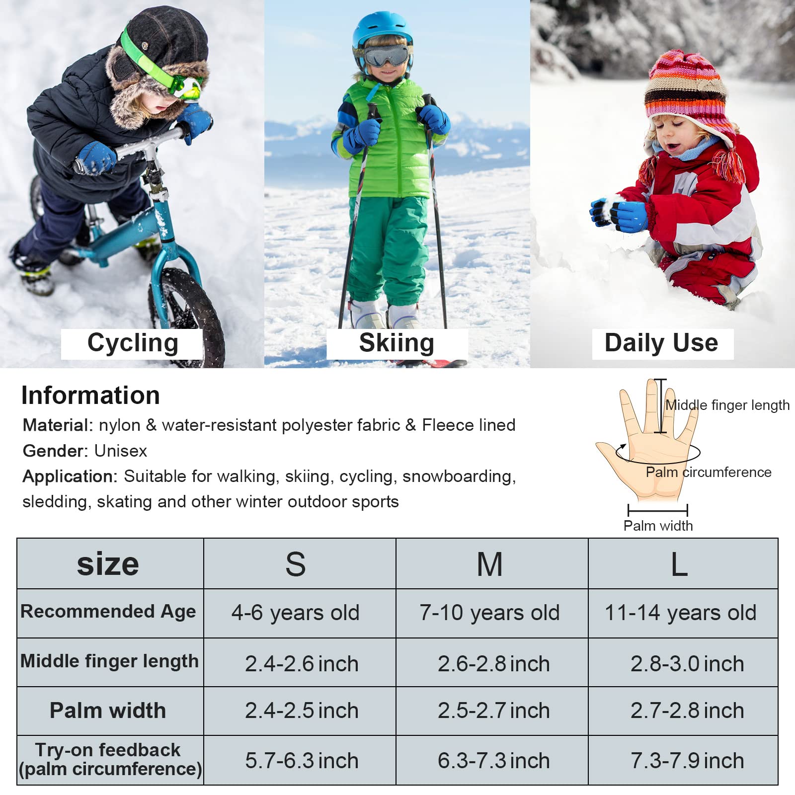 QKURT Guantes de Esquí para Niño, Manoplas Invierno Clima Frío 4-13 Años Trineo Snowboard Patinaje Ciclismo