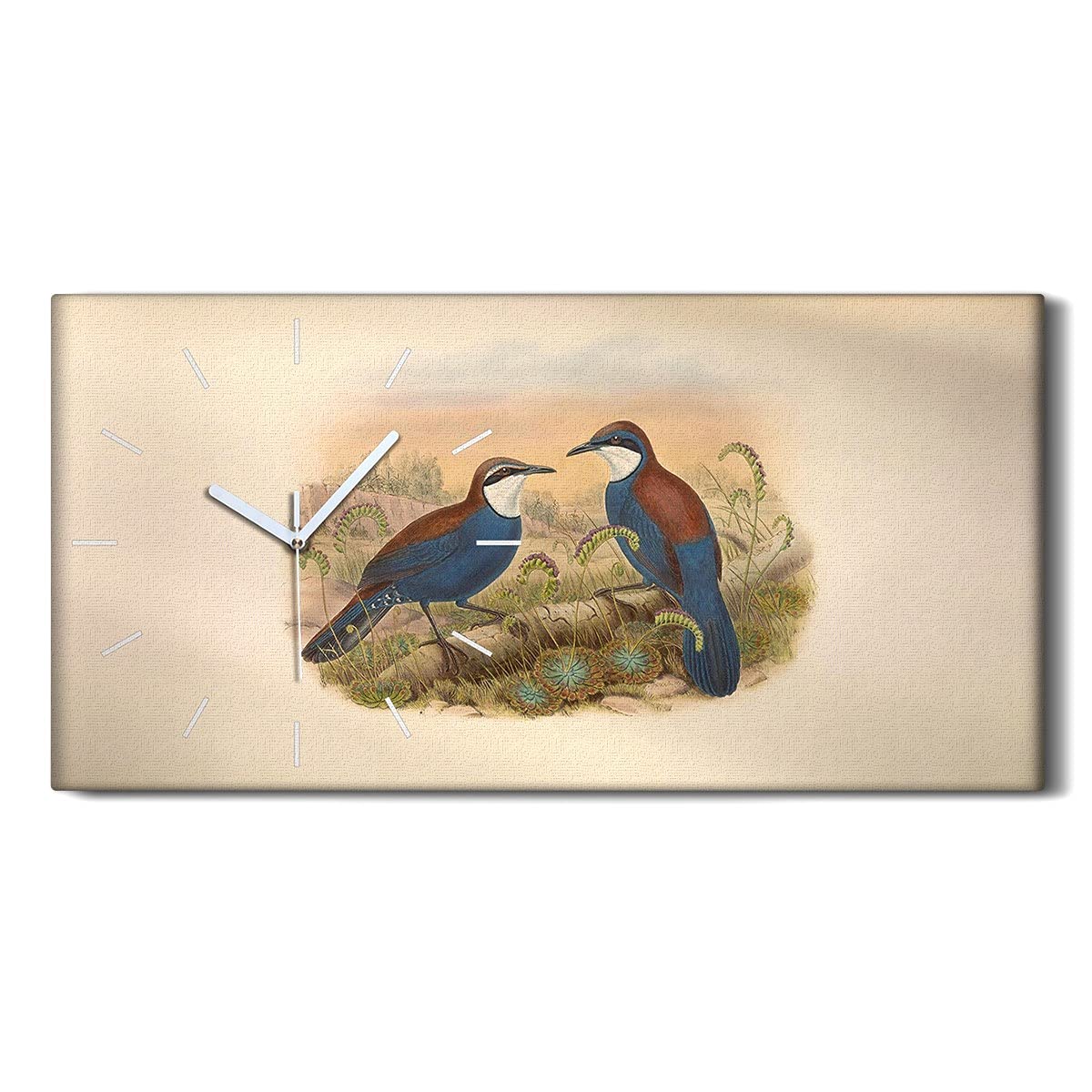 Horloge sur Toile Sans Tic-Tac 60x30cm Image Oiseaux pour un Sommeil Calme