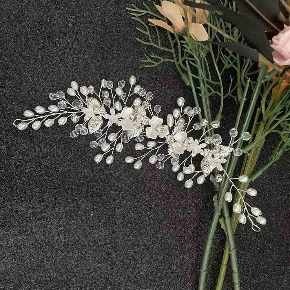 Clataly Wedding Bride Headband Flower Hair Vine Silver Leaf Bridal Hair Piece Pearls Hair Accessories for Women Girls - Image 3