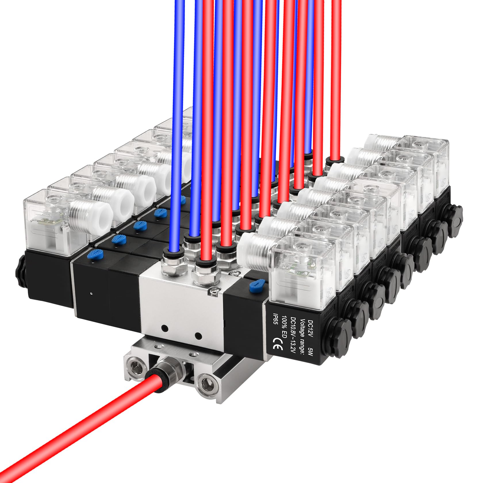Heschen Electroválvula neumática eléctrica 8, 4V230C-08, 12VDC, PT1/4, 5 vías 3 posición, base del colector, silenciador, conjunto de accesorios rápidos, CE