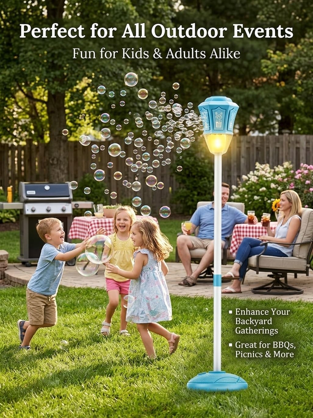 Automatic Bubble Machine, 2026 New Rechargeable Stand up Bubble Maker with Lights and Music, Big Outdoor Street Lamp High Capacity Blower for Parties Birthday Wedding(Green)