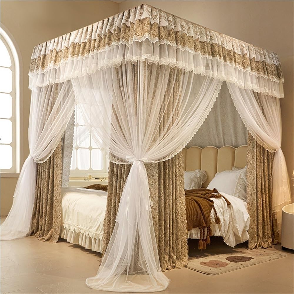 Cortinas de cama con dosel de encaje de alta calidad para una decoración lujosa de dormitorio