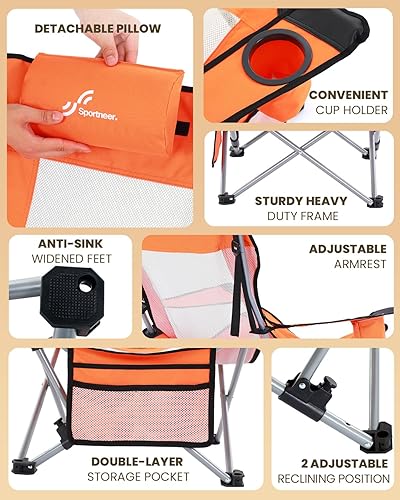 Miniatura 6 de Sportneer Silla de playa silla plegable ajustable con portavasos y bolsillo lateral, sillas de playa portátiles y compactas para adultos con