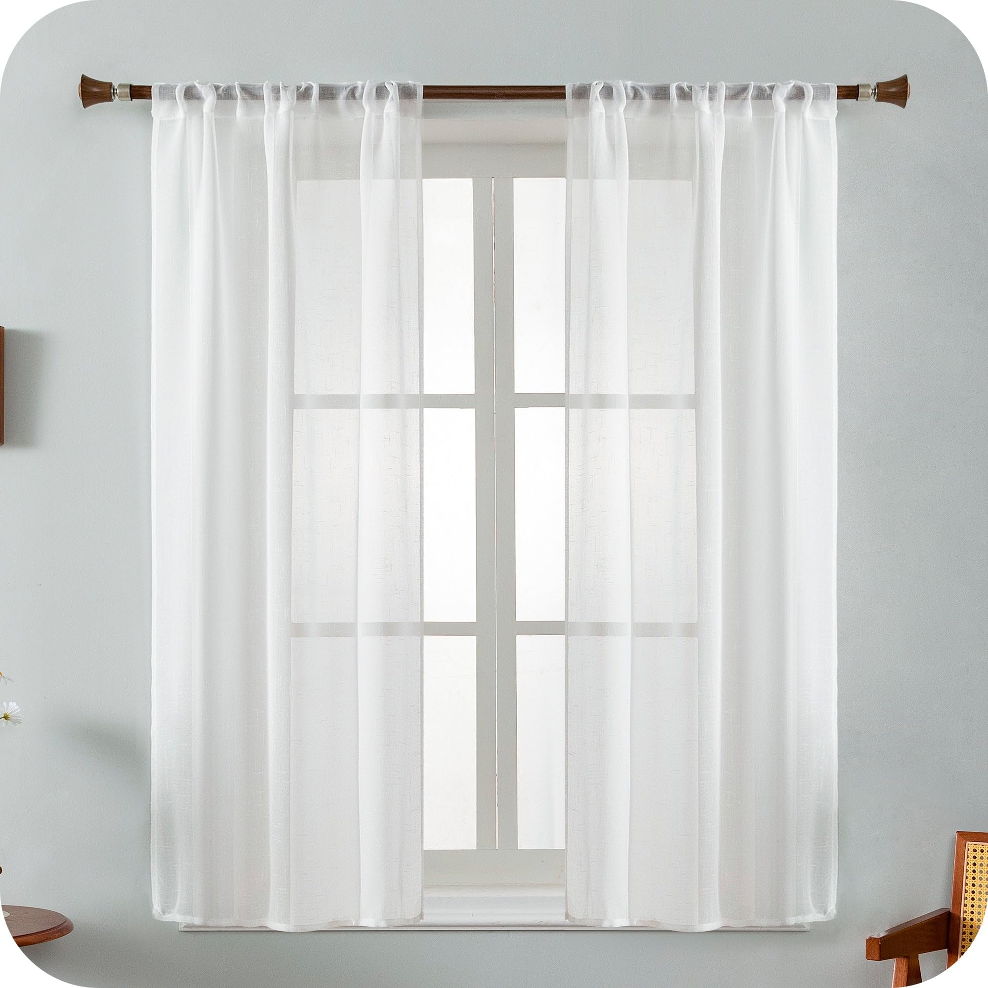 GIRASOLE HOME Coppia Tende Haiti Filtranti Simil Lino con Trama a Croci 2 Pannelli con Tasca e Passanti Nascosti (Bianco, 70x130cm)