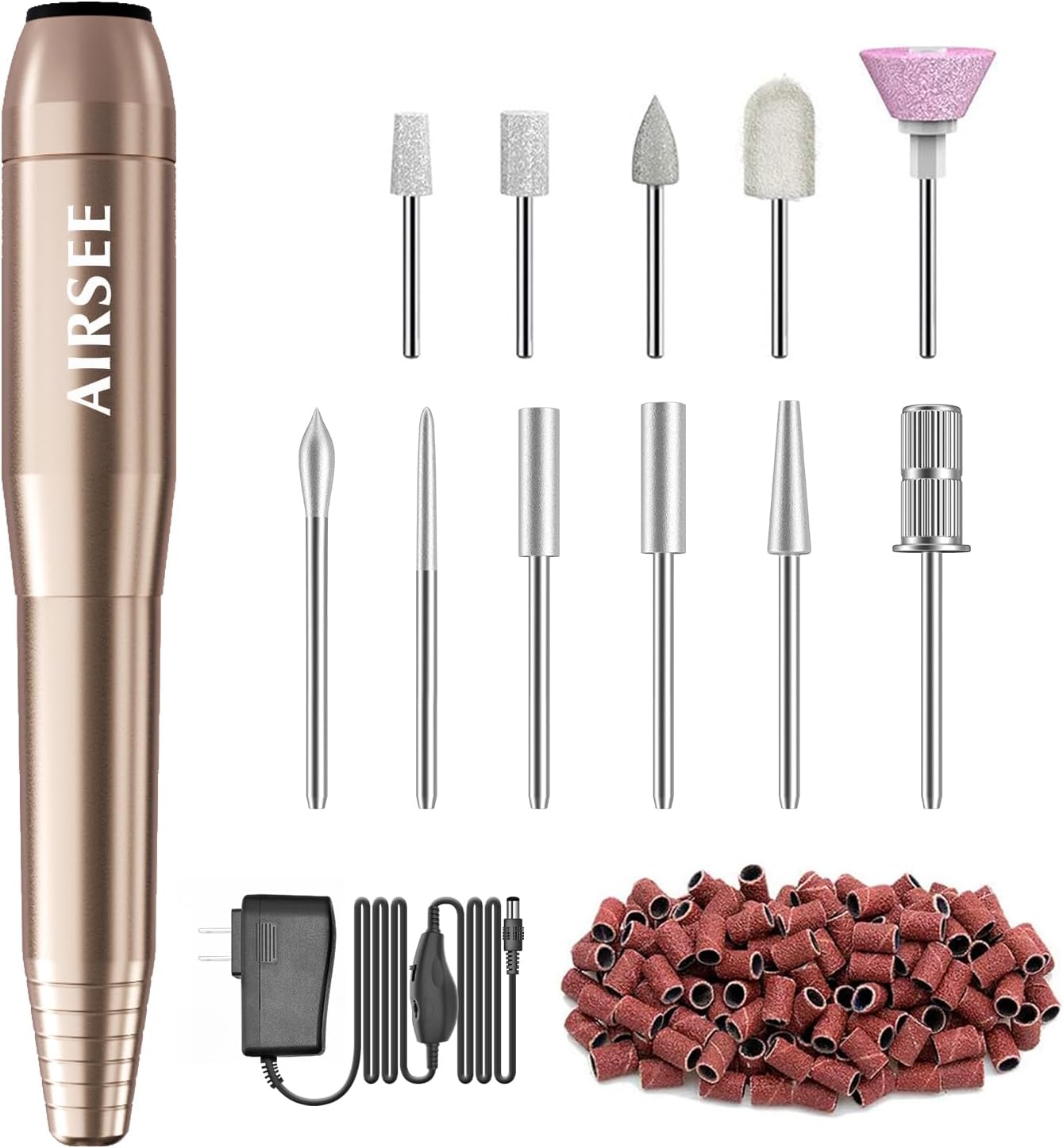 AIRSEE Studio Basic Adapter Portable Electric Nail Drill Machine for Professional, EFile for Acrylic Gel Nails and Manicure Pedicure Polishing Shape, Electric Nail File Kit for Salon Gold