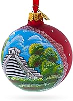 Vista 3 de Pirámide maya, bola de cristal de México, adorno navideño de 3.25 pulgadas