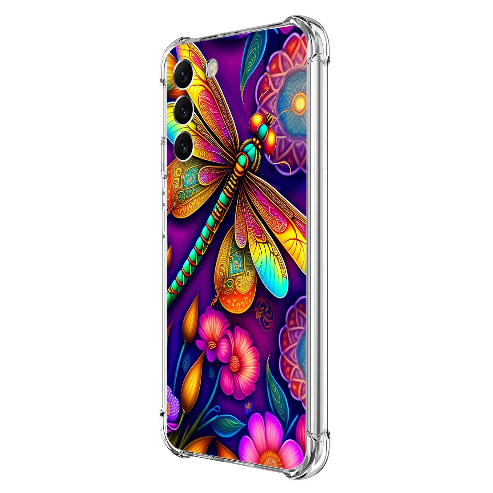 Beaucov Galaxy S23 Case,Colorful Mandala Dragonfly Flowers Drop Protection Shockproof Case TPU Full Body Protective Scratch-Resistant Cover for