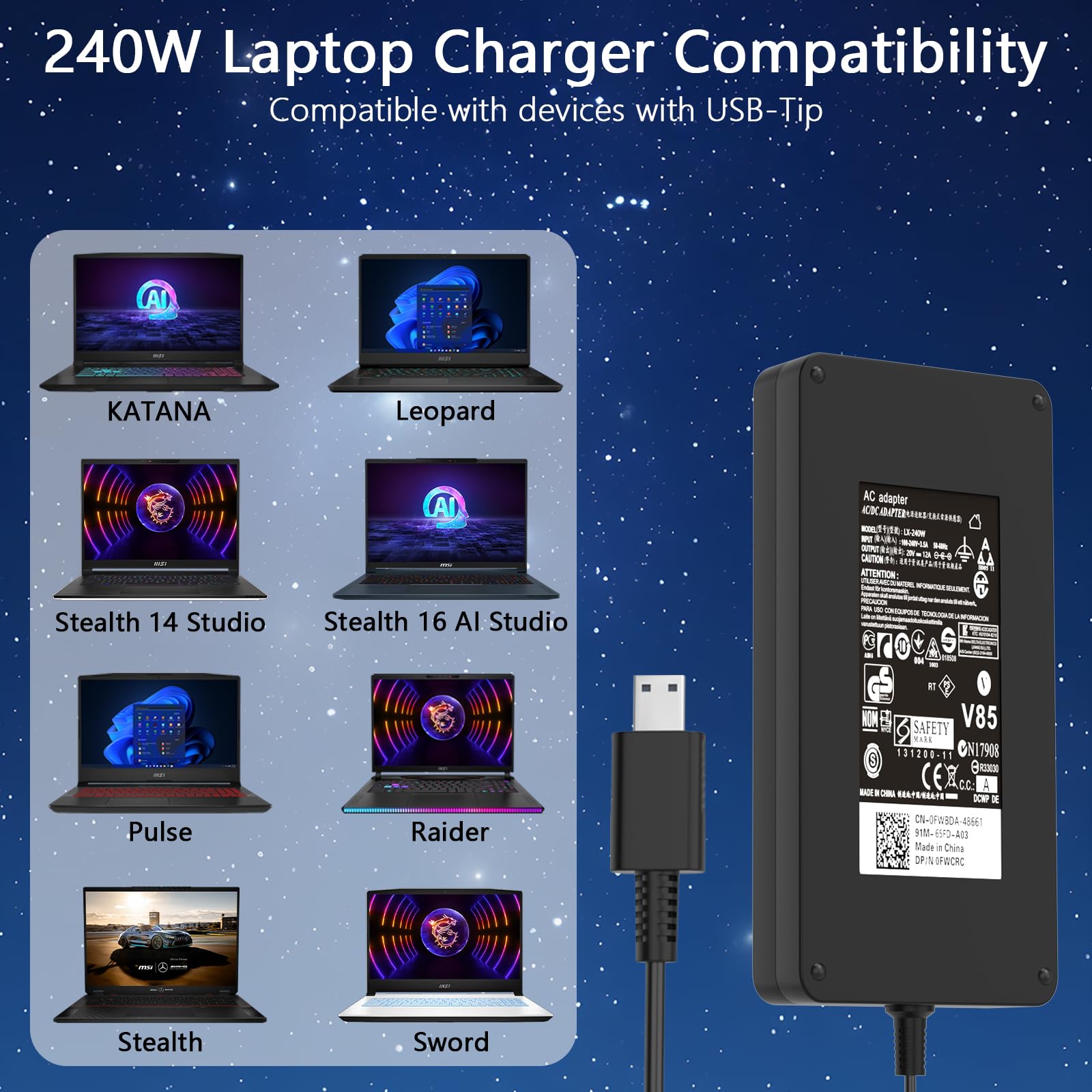 Bloc d'alimentation pour ordinateur portable Msi Stealth A16 16 17 AI+ GS77 Studio/Mercedes Creator Pro Z16 Z16HX Z17 Z17HX A16 AI+ Studio GP66 GP76 Leopard/Vector GP77 GE66 Raider Alpha 17 WE76