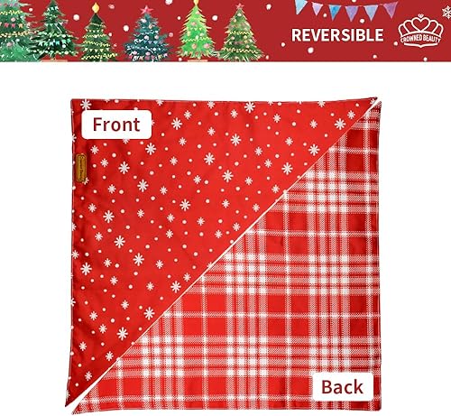 Miniatura 5 de CROWNED BEAUTY Bandanas navideñas para perros, paquete de 2 unidades, juego de pinetrees, bufandas reversibles triangulares ajustables para perros