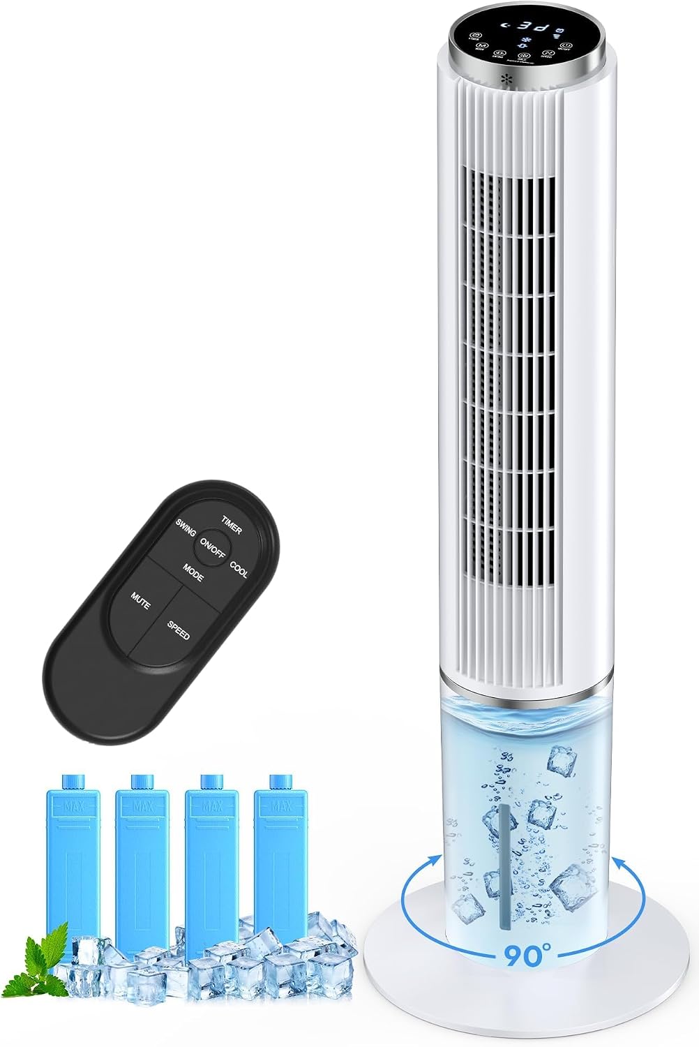 Black 42 INCH Portable Air Conditioners w/LED Touch Screen, 4 Mode&3 Speed,1-Gal Tank for 15H Cooling Evaporative Air Cooler,12H Timer, No Hose No Window Needed, 90° Oscillating AC Unit for Bedroom