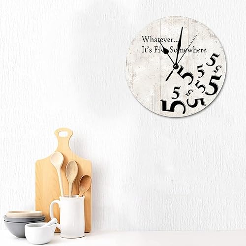 Miniatura 3 de Whatever It's Five Somewhere - Reloj de pared para cocina, funciona con pilas, silencioso, sin tictac, de madera, de 15 pulgadas, moderno, de las