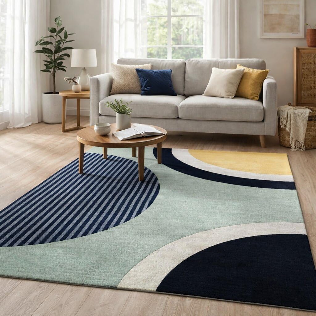 6'x10' Hand Tufted Wool Area Rug Modern Geometric Multicolor Carpet, Soft Handmade Rectangular Rug for Living Room, Bedroom, Hallway & Home Decor