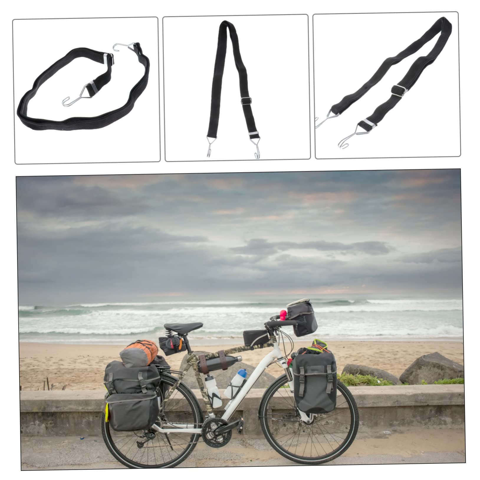 Corde d'attache pour Bagages Élastique Noire en Métal et Latex, Lot de 4 | Sangle Élastique de Chargement, Tendeurs Plats Élastiques Crochet, pour Scooters et Motos, Maintien du Bagage