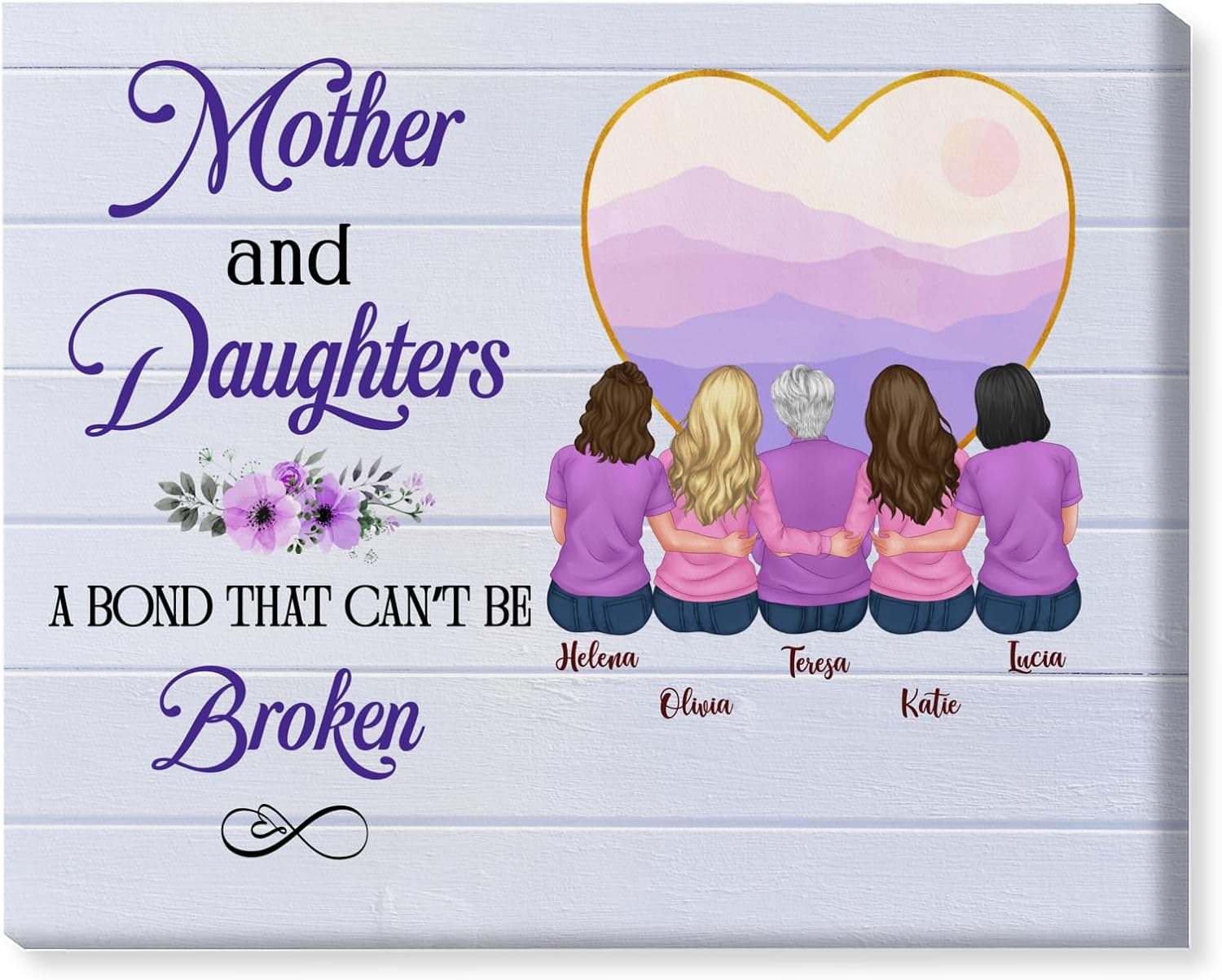 GOSSBY Personalized Custom Canvas (Mother And 4 Daughters) Mother and daughters a bond that cant be broken Personalized Mothers Day Gifts For Mom From Daughter, Customized Mom Photo Canvas Wall Art Ho