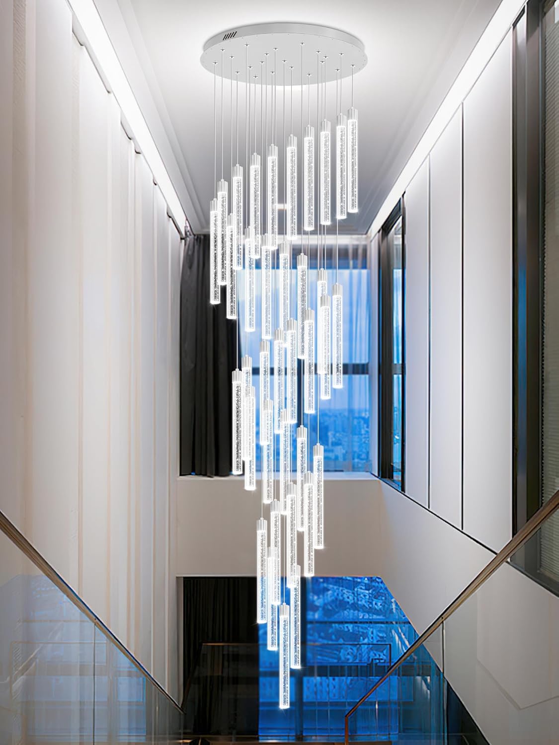200'' Long Crystal Column Chandelier Silver 36-Lights Extra Large Staircase - B0FL7DSVQ7